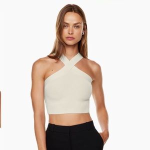 Aritzia Babaton Sculpt Knit Criss Cross Cropped Tank in Matte Pearl